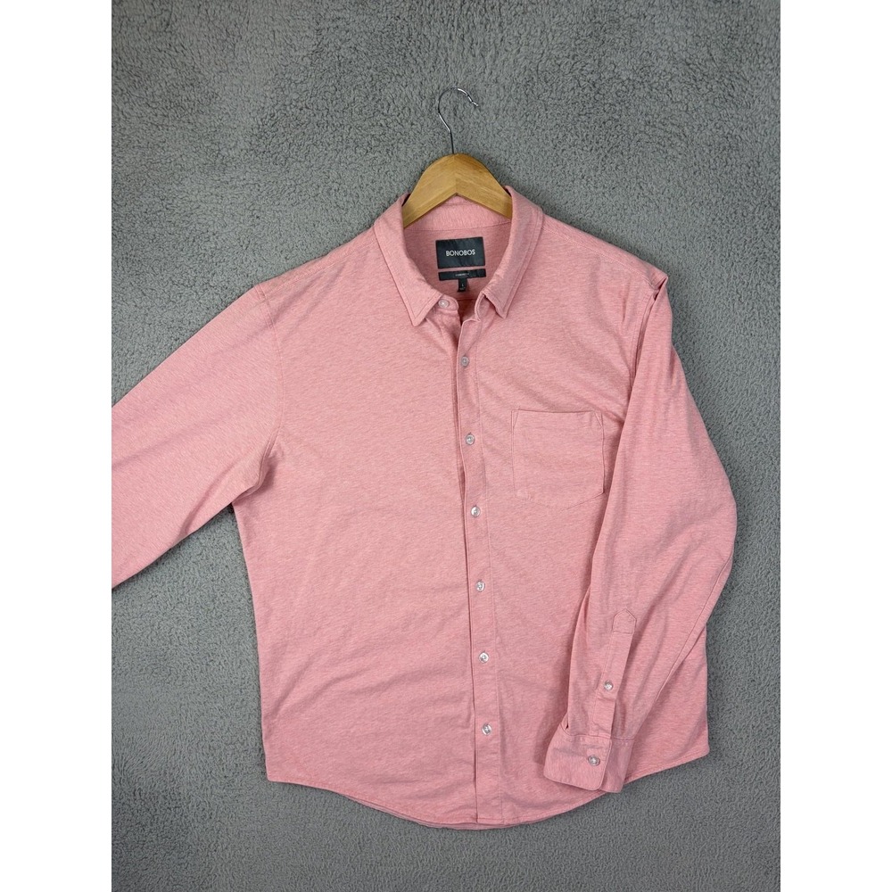 Bonobos Shirt Mens Large Pink Knit Long Sleeve Button Front Standard Fit Casual